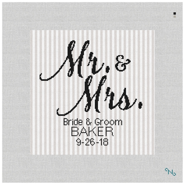 Mr. and Mrs. Needlepoint Wedding Pillow Kit Stitched Preview