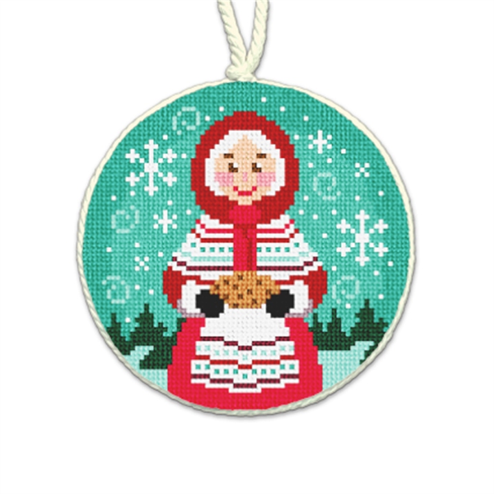 Mrs. Claus' Snow Globe Needlepoint Ornament