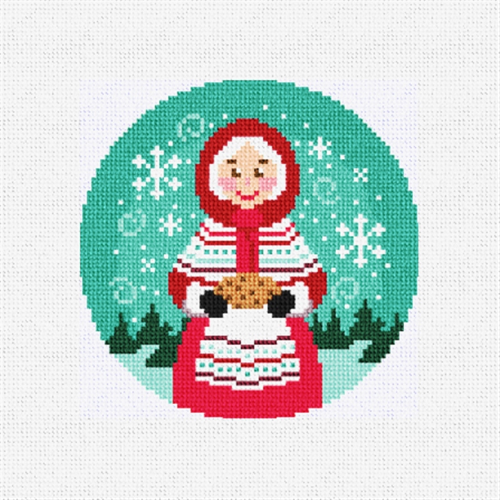 Mrs. Claus' Snow Globe Needlepoint Ornament Kit