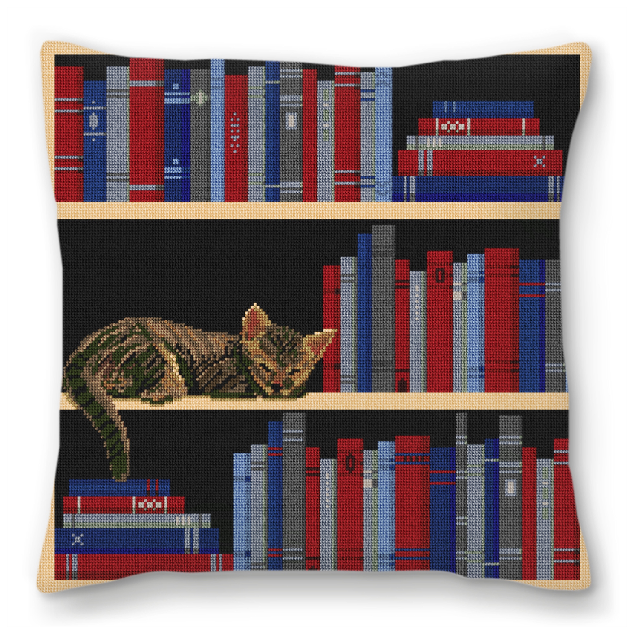 My Bookshelf Needlepoint Pillow