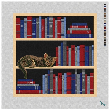 My Bookshelf Needlepoint Pillow Kit Stitched Preview
