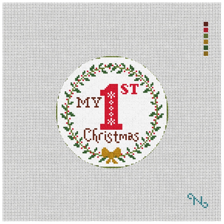My First Christmas Needlepoint Ornament Kit Stitched Preview