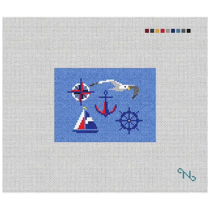 Nautical Needlepoint Card Wallet Kit Stitched Preview