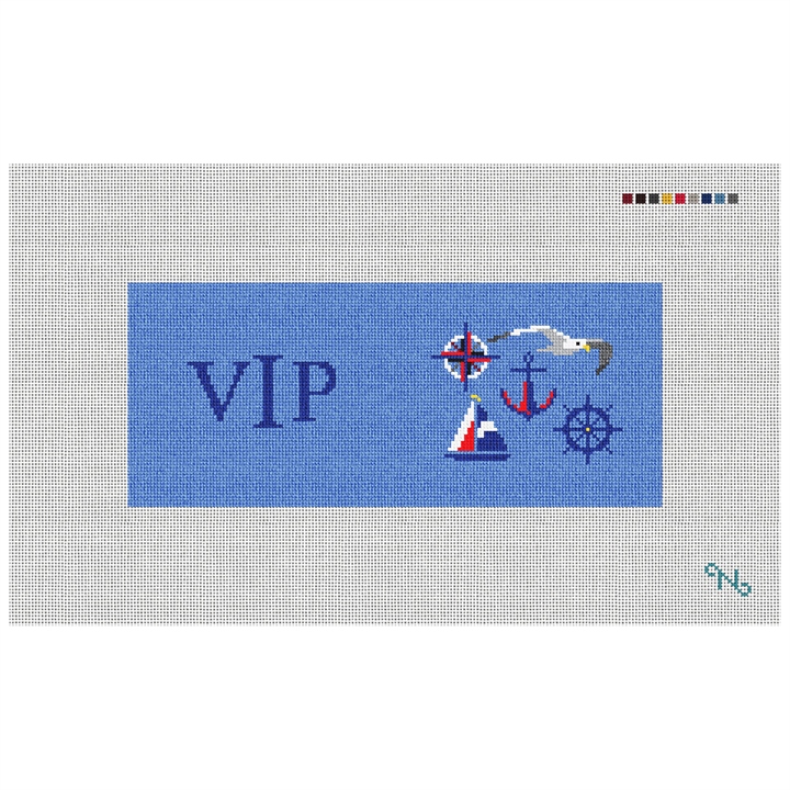 Nautical Needlepoint Flask Kit Stitched Preview