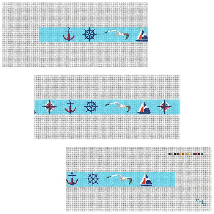 Nautical Sailing Needlepoint Belt Kit Stitched Preview