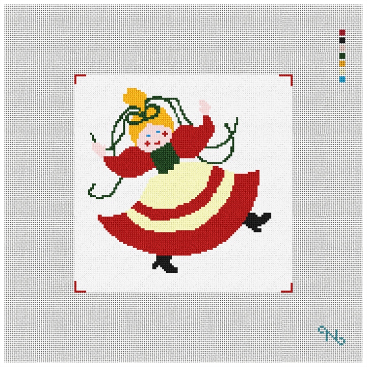 Nine Ladies Dancing Needlepoint Kit Stitched Preview
