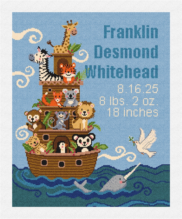 Noah's Ark Birth Announcement Needlepoint Kit