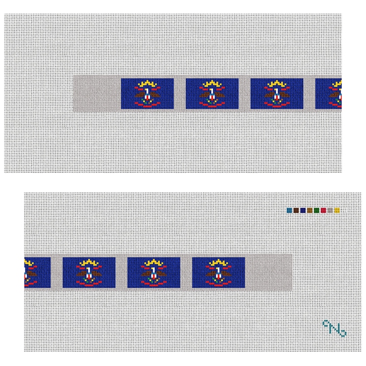 North Dakota Flag Needlepoint Dog Collar Kit Stitched Preview