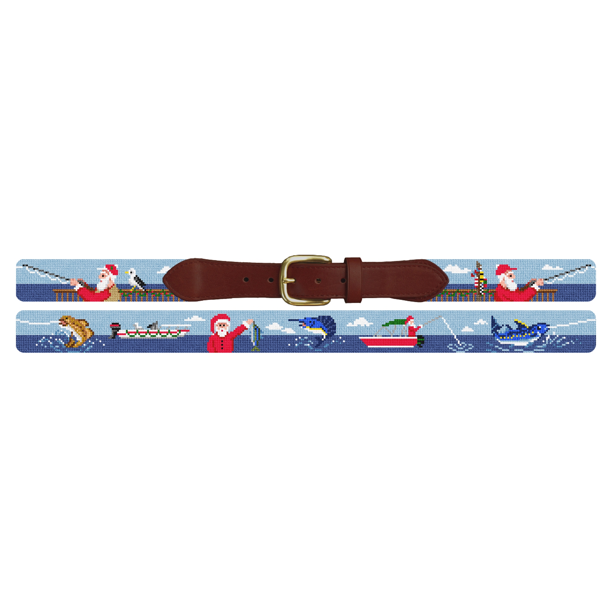 North Pole Fishing Needlepoint Belt