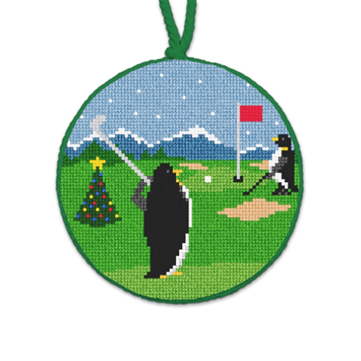 North Pole Penguins Needlepoint Ornament