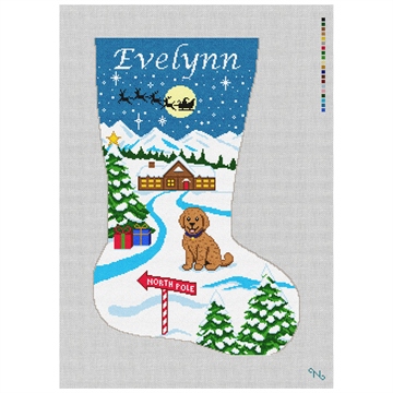 North Pole Stocking Needlepoint Kit Stitched Preview