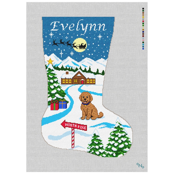 North Pole Stocking Needlepoint Kit Stitched Preview