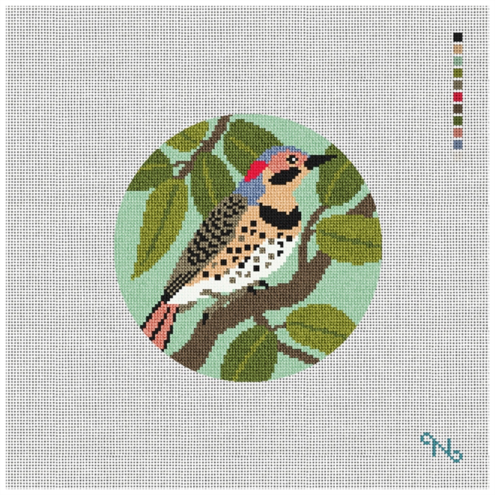 Northern Flicker Needlepoint Ornament Kit Stitched Preview
