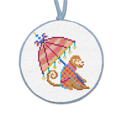 Not My Monkeys Blue Needlepoint Ornament