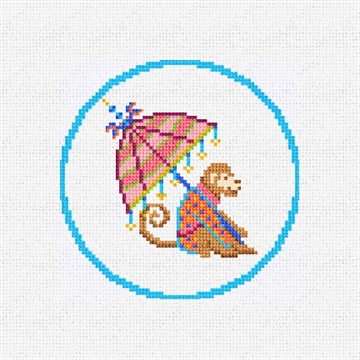 Not My Monkeys Blue Needlepoint Ornament Kit Stitched Preview