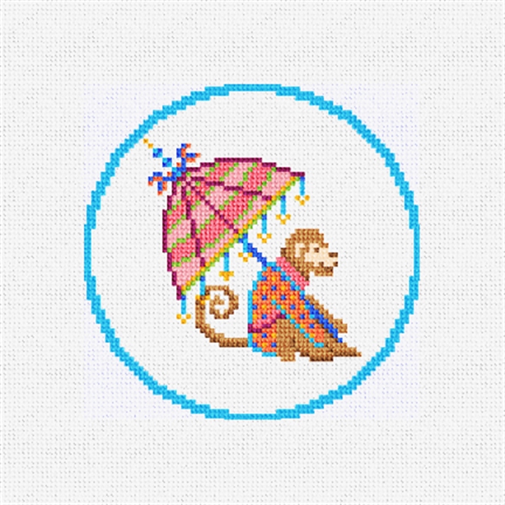 Not My Monkeys Blue Needlepoint Ornament Kit Stitched Preview