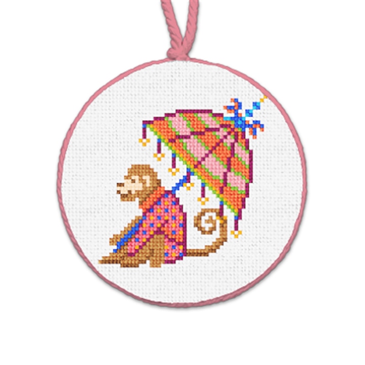 Not My Monkeys Pink Needlepoint Ornament