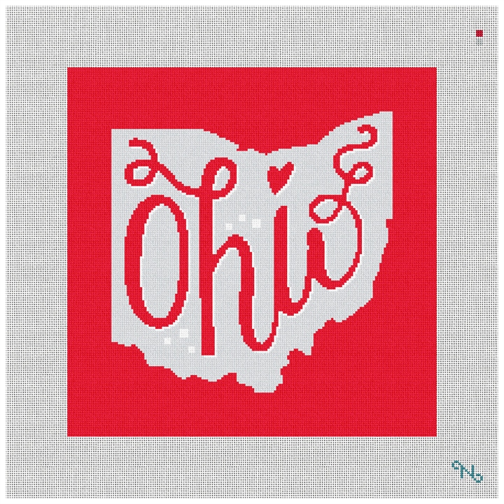 Ohio Needlepoint Pillow Kit Stitched Preview