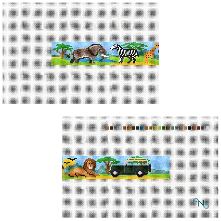 On Safari Needlepoint Dog Collar Kit Stitched Preview