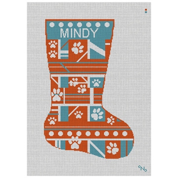 Orange Paw Print Needlepoint Stocking Kit