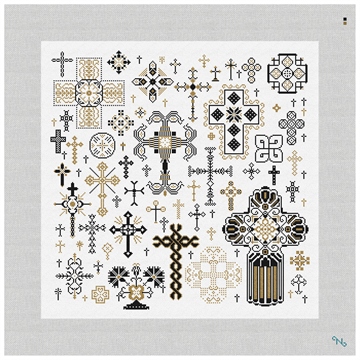 Ornate Crosses Needlepoint Pillow Kit Stitched Preview