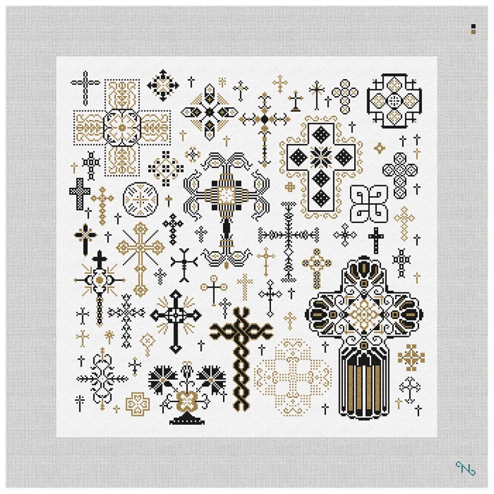 Ornate Crosses Needlepoint Pillow Kit Stitched Preview