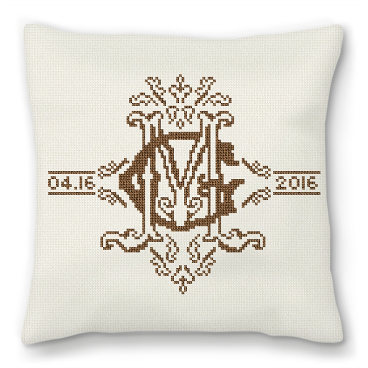Ornate Monogram Needlepoint Pillow