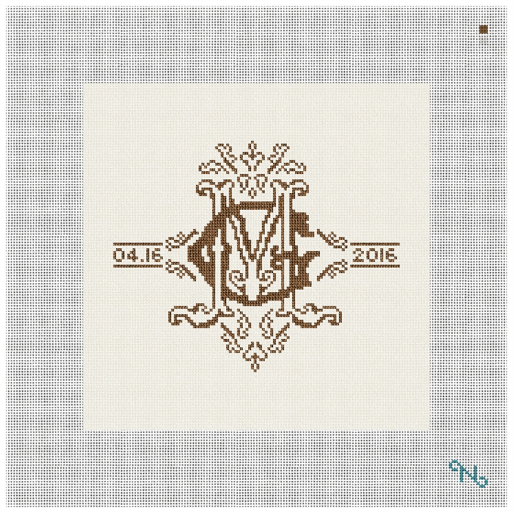 Ornate Monogram Needlepoint Pillow Kit Stitched Preview