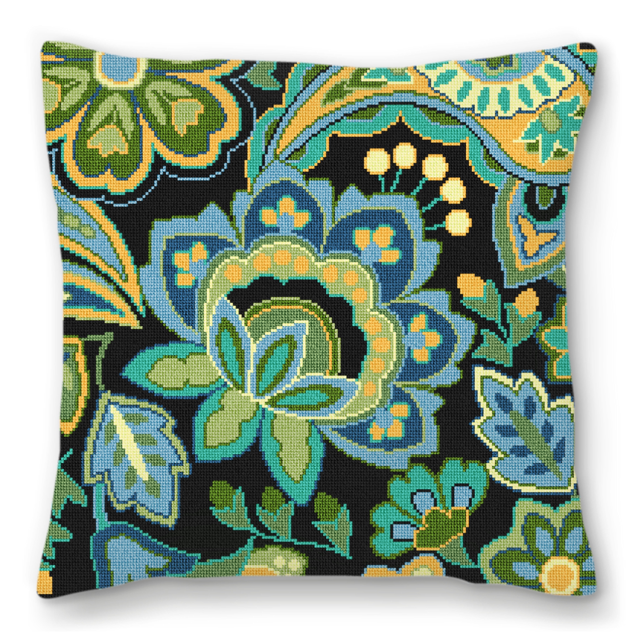 Paisley Floral Blue Needlepoint Pillow