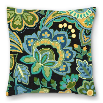 Paisley Floral Blue Needlepoint Pillow