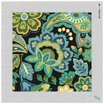 Paisley Floral Blue Needlepoint Pillow Kit Stitched Preview
