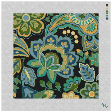 Paisley Floral Blue Needlepoint Pillow Kit