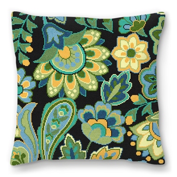 Paisley Floral Green Needlepoint Pillow