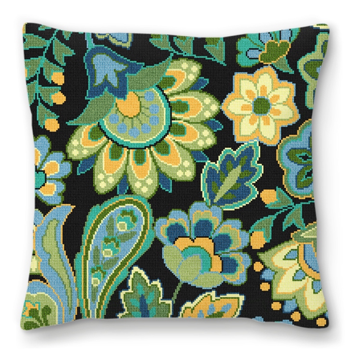 Paisley Floral Green Needlepoint Pillow