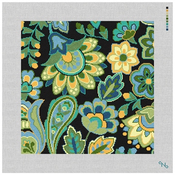 Paisley Floral Green Needlepoint Pillow Kit Stitched Preview