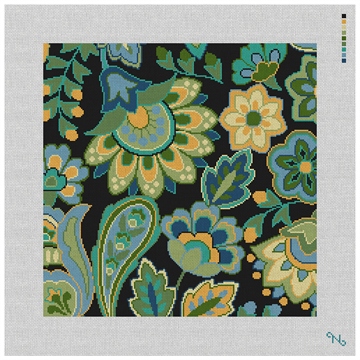 Paisley Floral Green Needlepoint Pillow Kit