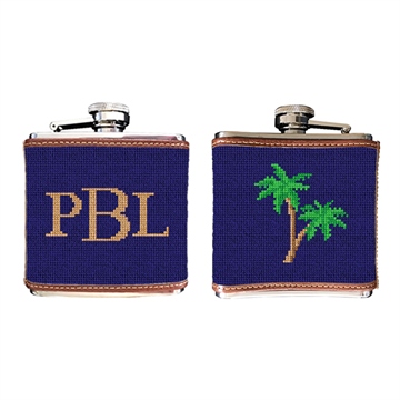 Palm Tree Needlepoint Flask