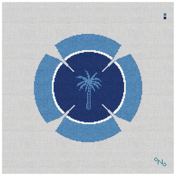 Palm Yarmulke Needlepoint Kit Stitched Preview