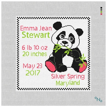 Panda Birth Announcement Needlepoint Pillow Kit Stitched Preview