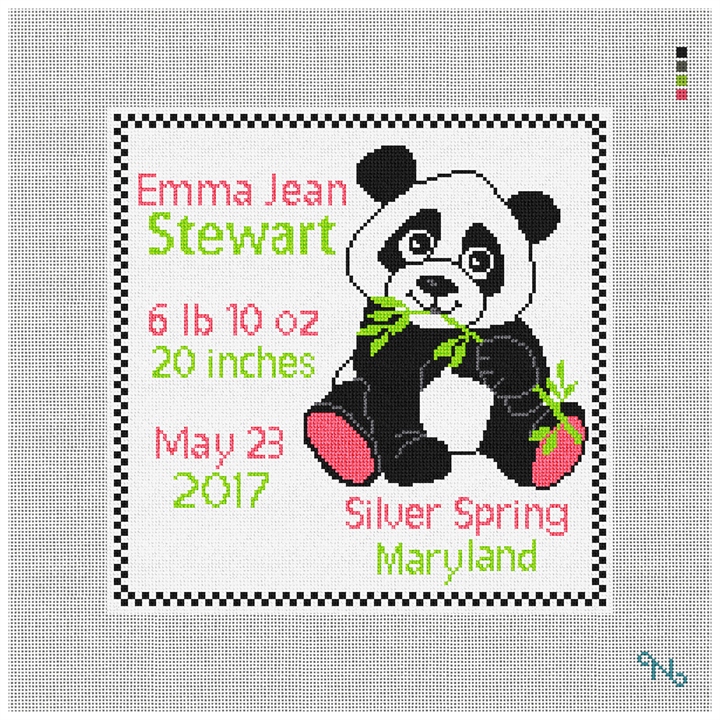 Panda Birth Announcement Needlepoint Pillow Kit Stitched Preview