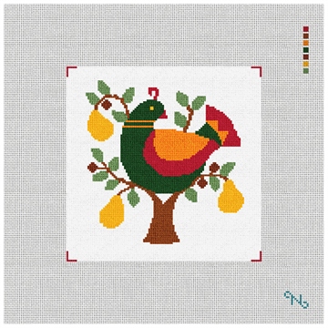 Partridge in a Pear Tree Needlepoint Kit Stitched Preview