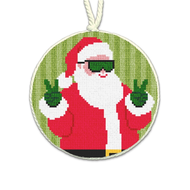 Peace Out Silly Santa Needlepoint Ornament