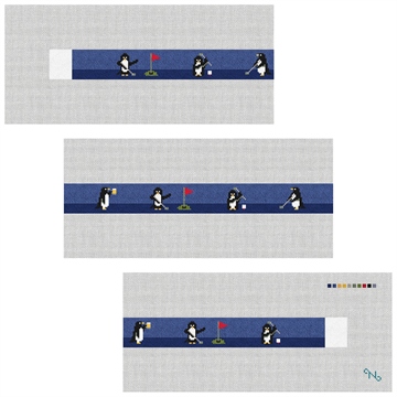 Penguins On Par Needlepoint Belt Kit Stitched Preview