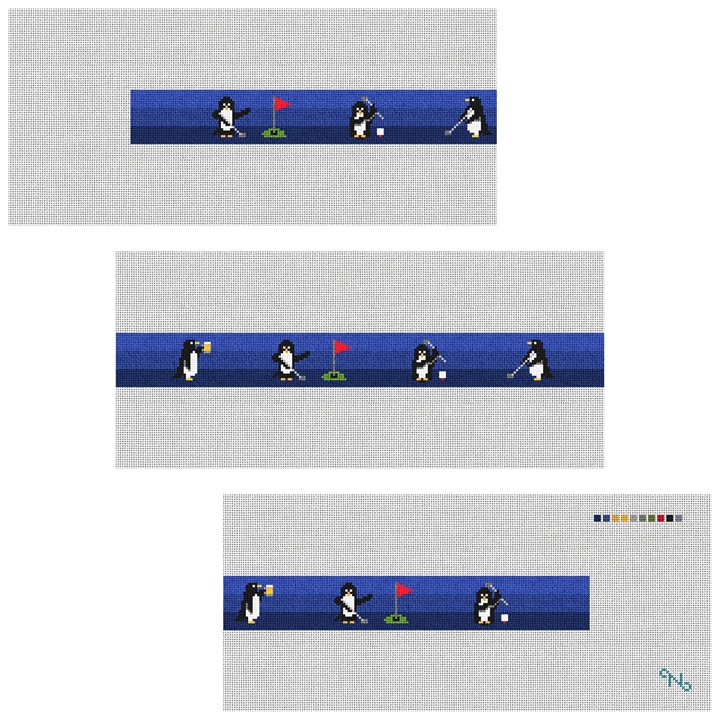 Penguins On Par Needlepoint Belt Kit Stitched Preview
