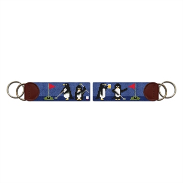 Penguins On Par Needlepoint Key Fob