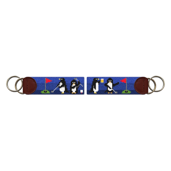 Penguins On Par Needlepoint Key Fob