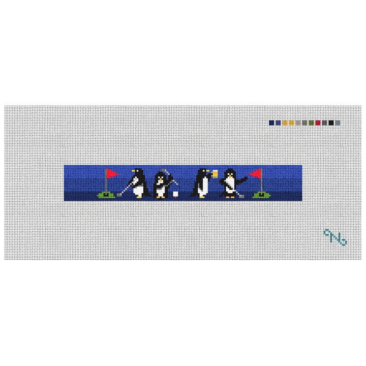 Penguins On Par Needlepoint Key Fob Kit Stitched Preview