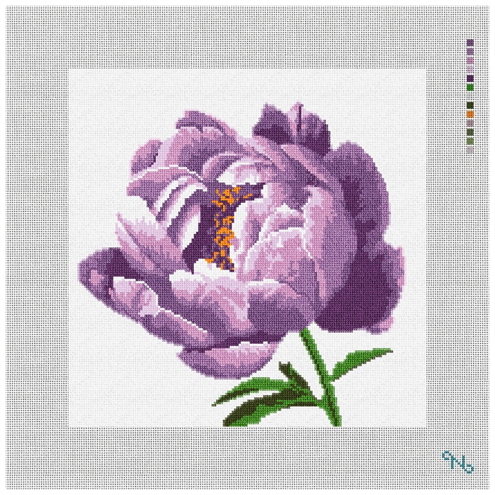 Peony Needlepoint Pillow Kit Stitched Preview