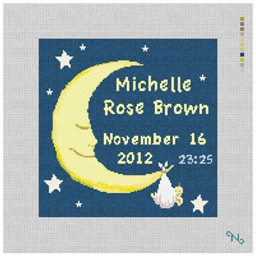 Personalized Baby and Moon Needlepoint Kit Stitched Preview