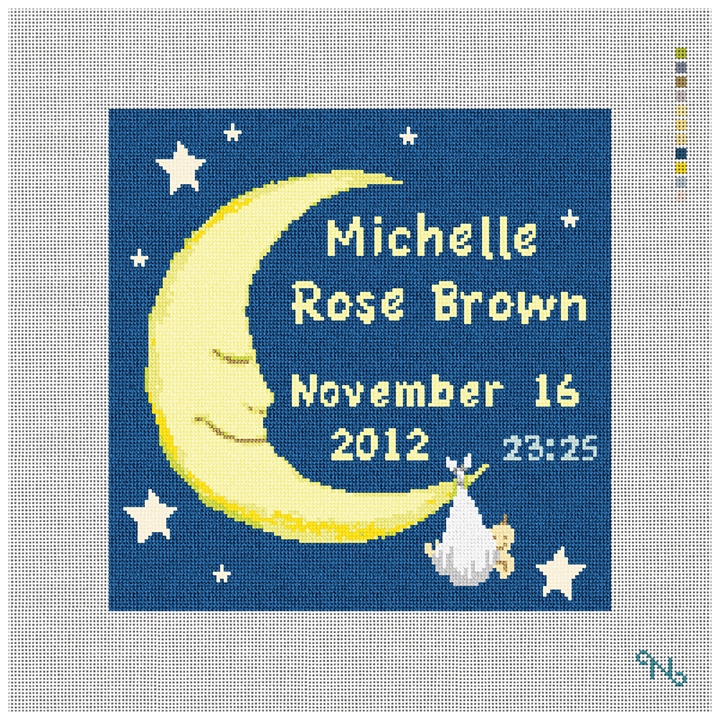 Personalized Baby and Moon Needlepoint Kit Stitched Preview